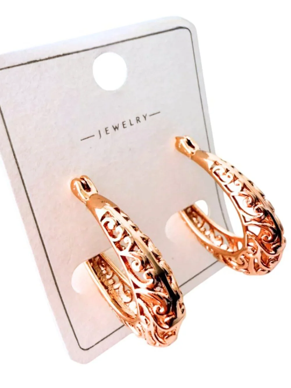 Chunky Filigree Scroll Hoop Earrings – Rose Gold Plated | Vintage-Inspired Jewel